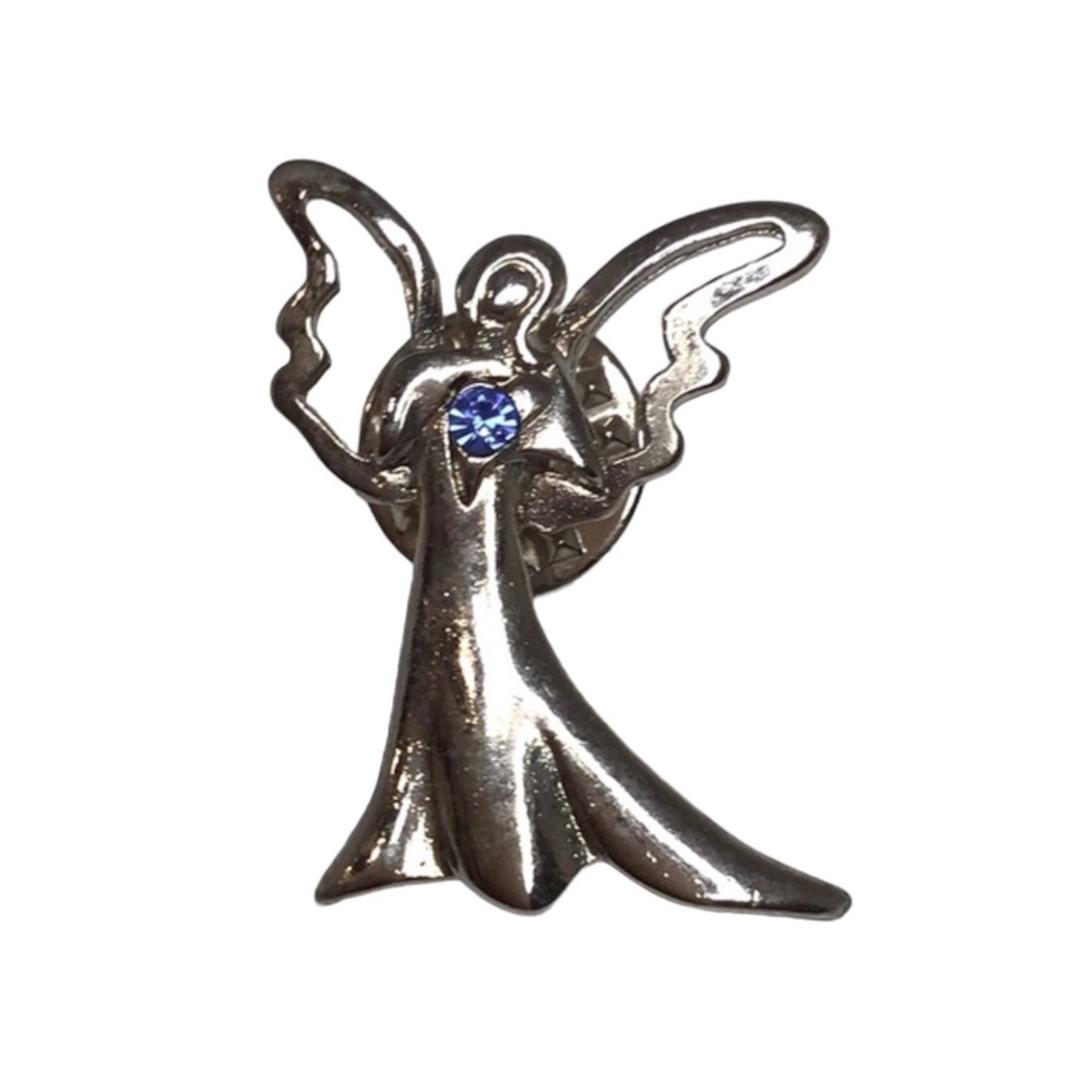 💚 Vintage Camco Silver Tone Angel Pin with Blue Stone